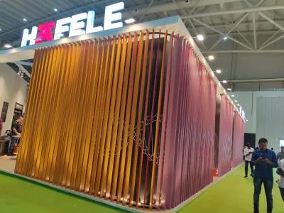 IIFA students visiting the Hafele stand at an interior design exhibition