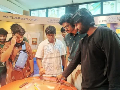 First year Animation and Multimedia students exploring a museum gallery in Bengaluru